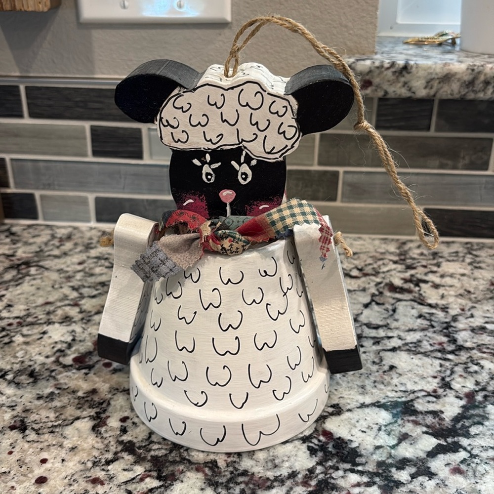 Hand Painted Flower Pot Sheep Bell.